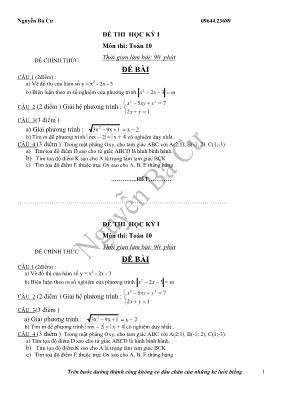 Đề thi học kỳ I môn thi Toán 10